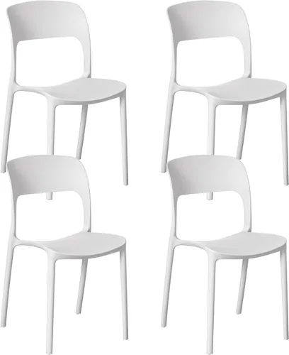 Miniatura 9 de Fabulaxe Silla de comedor moderna de plástico para exteriores con respaldo curvado abierto, juego de 2 unidades Juego de 2 rojo