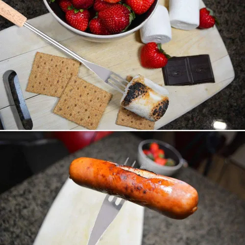 Miniatura 3 de Mumusuki Paquete de 6 tenedores para fondue de acero inoxidable con mango de madera, 10.4 in