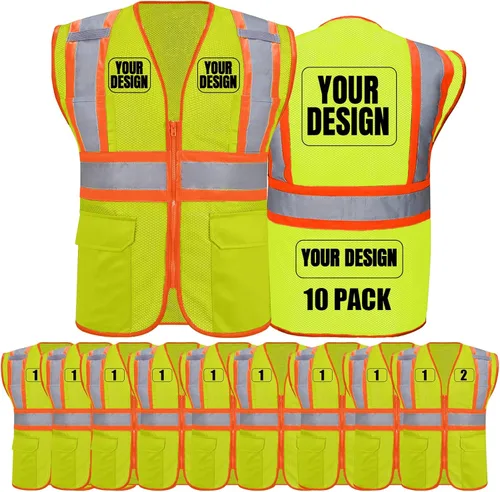 Miniatura 40 de BeautyWill Chaleco de seguridad personalizado Logo Clase 2 Chaleco reflectante de alta visibilidad con bolsillos Ropa de trabajo de construcción