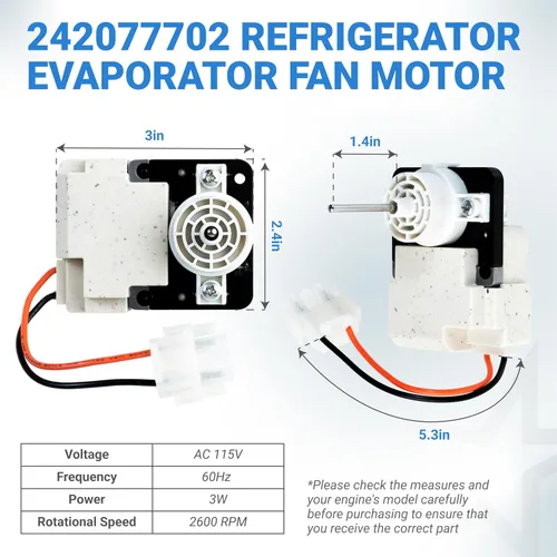 Miniatura 2 de BlueStars 242077702 242077705 Motor de ventilador evaporador de refrigerador - Compatible con Frigidaire y Kenmore - Reemplaza PS12728811 AP6892595