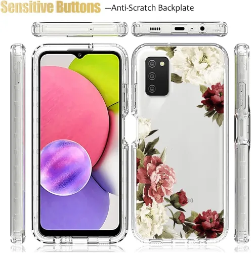 Miniatura 5 de Funda para Galaxy A03S/Samsung A03S A037U con protector de pantalla de vidrio templado, cuerpo completo, a prueba de golpes, lindo patrón floral
