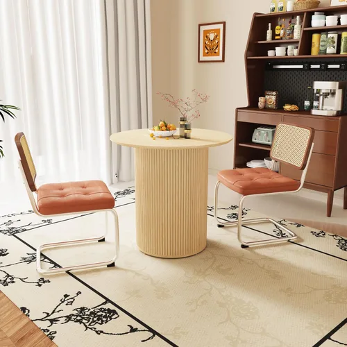 Miniatura 8 de AVZEAR Mesa de comedor redonda de 31.5 pulgadas para 2 personas, mesa de comedor de cocina pequeña con base de madera acanalada, mesas de comedor