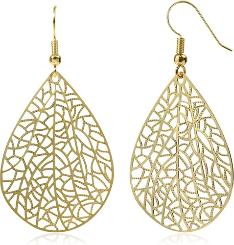 14K Gold Plated Silver Rose Gold Teardrop Filigree Dangle Earrings Lightweight Leaf Drop Earrings for Christmas Gift