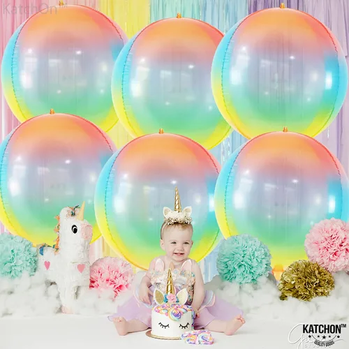 Miniatura 3 de KatchOn, Globos grandes y brillantes de arcoíris de 22 pulgadas, paquete de 6, globos arcoíris para cumpleaños, globo metálico de Mylar pastel