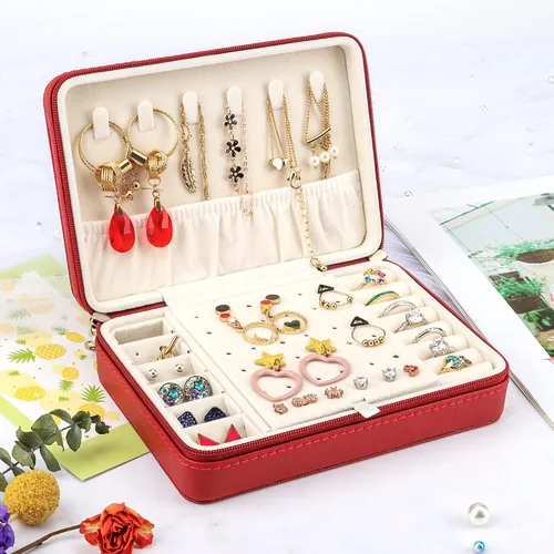Miniatura 8 de DesignSter Joyero pequeño Estuche de joyería de viaje de piel sintética, organizador de joyas para collar, aretes, anillos, regalos para niñas
