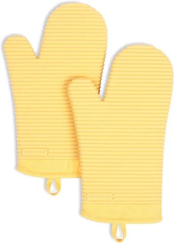 Miniatura 7 de KITCHENAID Juego de 2 guantes de horno de silicona suave acanalados, 7.5 x 13 pulgadas, color pistacho
