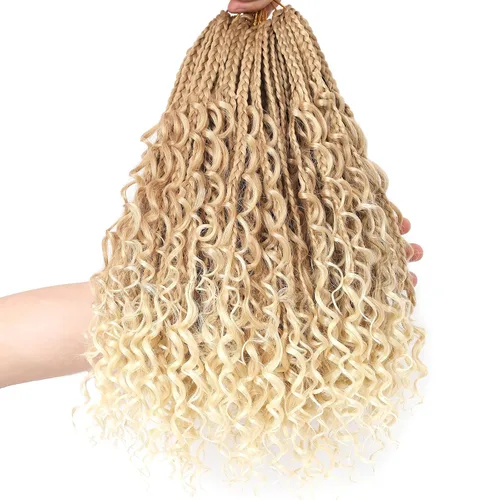Miniatura 16 de Unionbeauty - 8 paquetes de trenzas bohemias de diosa en caja, de ganchillo de pelo para mujer negra, 8 pulgadas de trenzas de caja bob bohemias
