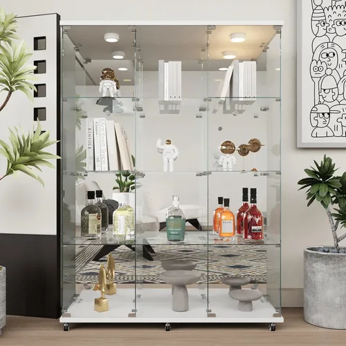 Miniatura 18 de Beauty4U - Vitrina de exhibición de una puerta con vidrio, gabinetes curio negros para sala de estar, dormitorio, oficina, exhibición de colección