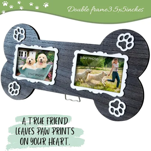 Miniatura 2 de EXQUIDECA Marco de Fotos Conmemorativo para Perros de 3.5 x 5 Pulgadas en Forma de Hueso Doble - Regalo de Condolencias por Fallecimiento de Mascota