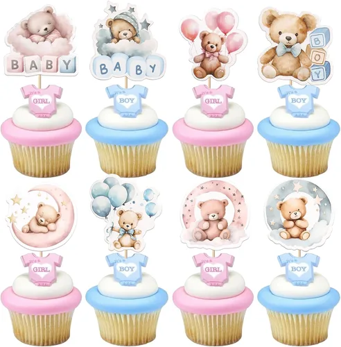 Miniatura 17 de Rsstarxi Paquete de 24 Adornos para Cupcakes We Can Bearly Wait con Purpurina de Oso para Baby Shower, Palillos Decorativos para Cupcakes
