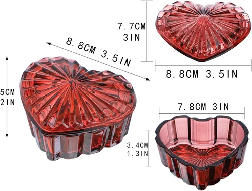 Miniatura 6 de kanpura Joyero de cristal en forma de corazón, caja de dulces con tapa, caja de almacenamiento para aretes, collar, pecho, caja de almacenamiento