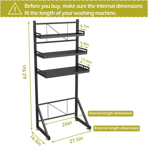 Miniatura 3 de Estante de almacenamiento para lavadora de 3 niveles de altura ajustable, organizador de almacenamiento grande para baño para ahorrar espacio (negro)