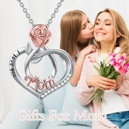 Miniatura 2 de POPKIMI Collares de corazón con diseño de rosas y flores, el mejor regalo para mamá, abuela, abuela, esposa, hija, novia, joyería de cumpleaños