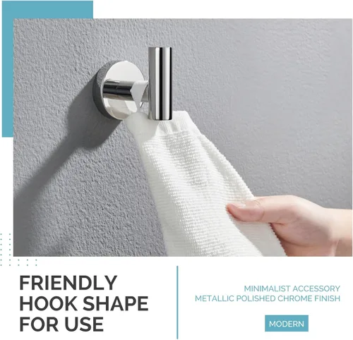 Miniatura 7 de Gancho Simple de Baño para Toallas de Ángulo, Cromo Pulido, Porta Toallas de Acero Inoxidable SUS304, Gancho para Albornoz para Pared