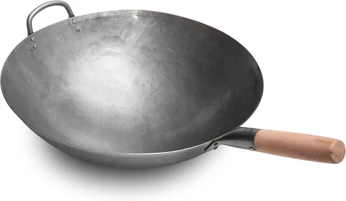 Craft Wok Gran wok de 16 pulgadas de acero al carbono martillado a mano con mango de madera y acero (fondo redondo) / 731W138