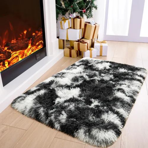 Miniatura 111 de Noahas - Alfombra suave y afelpada para habitación de niña y sala de estar, colorida, decoración para guardería, teñido anudado arcoíris, azul