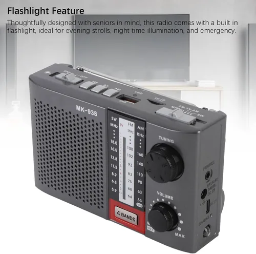 Miniatura 2 de Radio portátil AM FM para personas mayores, estéreo AM FM SW bandas completas Radio vintage con antena, perilla de sintonización grande, linterna