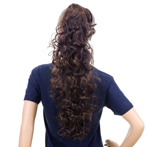 Miniatura 9 de SWACC Extensiones de cola de caballo de 24 pulgadas de largo, rizos desordenados y desordenados, extensiones de cabello sintético con clip