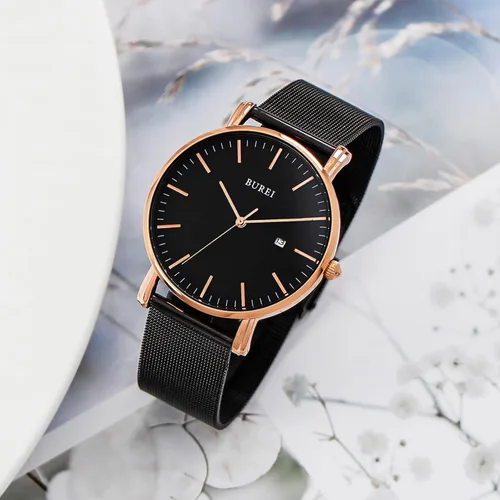Miniatura 2 de BUREI - Reloj de pulsera analógico para hombre con fecha, extensible de malla de acero inoxidable
