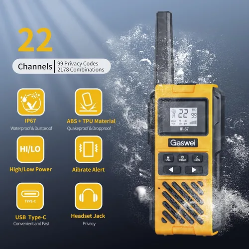 Miniatura 2 de Gaswei G1pro IP67 Walkie Talkies impermeables FRS para adultos de largo alcance, recargables con vibración, radios bidireccionales de emergencia