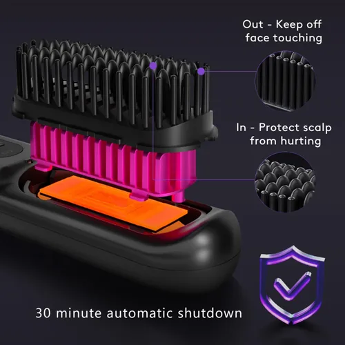 Miniatura 7 de Mindrain Mini cepillo alisador de pelo inalámbrico Pro A+, cepillo alisador portátil para viajes, alisador de peine caliente iónico, recargable por