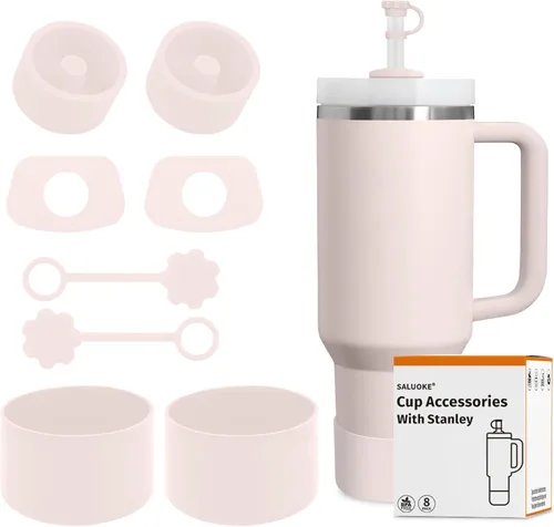 Miniatura 13 de Accesorios para taza Stanley - Juego de 8 piezas, incluye tapa con pajita, tapones redondos y cuadrados a prueba de fugas, botas de silicona