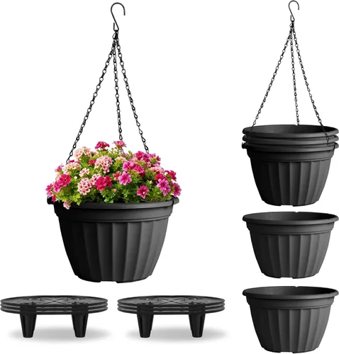 Miniatura 14 de FGstyle Paquete de 6 macetas colgantes de 8 pulgadas, macetas de riego automático para plantas de interior, cesta colgante de plástico con elevador