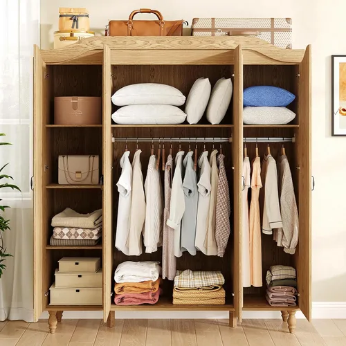 Miniatura 4 de Armario Ropero Arqueado con 4 Puertas, Gabinete Ropero de Madera de Gran Capacidad de 71" de Alto con 2 Barras para Colgar y 8 Estantes, Gabinete