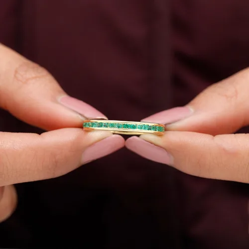 Miniatura 5 de 1.50 Cttw Natural Emerald Full Eternity Band Ring in Channel Set (May Birthstone, AAA Quality), 14K Solid Gold