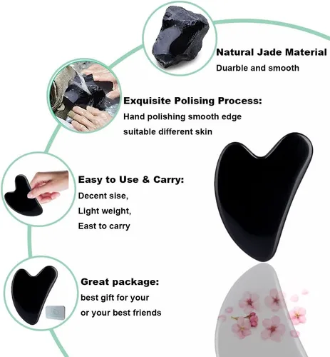 Miniatura 3 de Herramientas faciales Gua Sha, herramienta de masaje Gua Sha de obsidiana negra, herramienta de guasha de jade natural para masaje de piel facial