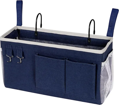 Miniatura 14 de Organizador de almacenamiento para mesita de noche, bolsa de almacenamiento colgante para cabeceros, literas, dormitorios, libros, teléfono, Nuevo