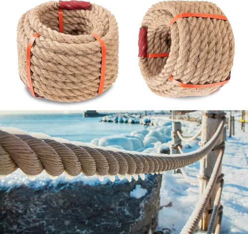 Miniatura 6 de Cuerda Manila de yute natural, 1 1/2 pulgadas x 49 pies, cuerda de cáñamo de fibra trenzada de 4 hebras para deportes, decoración, juguetes