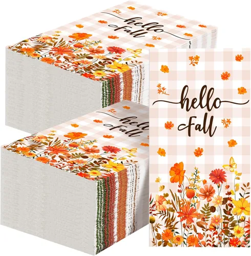 Crtiin 200 servilletas de otoño para invitados de Acción de Gracias, papel desechable de hojas de arce otoñales, toallas de mano florales para cena