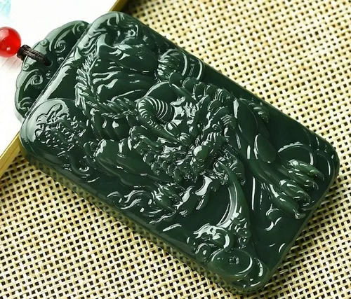 Miniatura 7 de China Natural Hetian Green Jade Nefrita Tallado Unicornio Pixiu Bestia Colgante Amuleto, Piedra