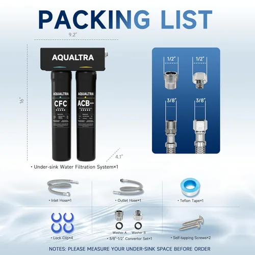 Miniatura 9 de AQUALTRA USF-2B-15 Sistema de filtración de agua ligeramente alcalino debajo del fregadero, filtro de agua debajo del fregadero de 28000 galones