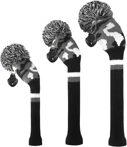 Scott Edward - Juego de 3 fundas para palos de golf con pompón, para Driver (460cc), madera Fairway e híbrido (UT) con etiquetas giratorias para