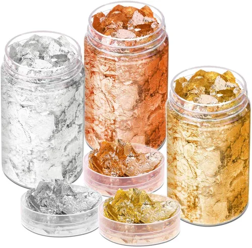 Miniatura 10 de PAXCOO - Copos de lámina dorada de 1.59 oz para la fabricación de joyas de resina, hojuelas metálicas de lámina dorada para uñas, pintura