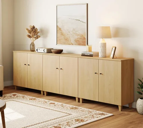 Miniatura 19 de WAMPAT Aparadores de buffet, mesa consola de madera Credenza de 70.8 pulgadas de ancho con 4 puertas, armarios de almacenamiento 2 en 1 modernos
