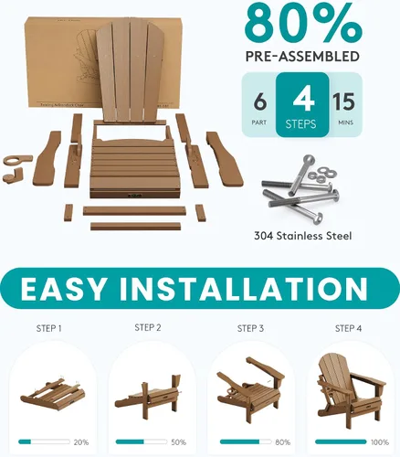 Miniatura 4 de SERWALL - Silla plegable Adirondack para patio, jardín, exterior, resistente a la intemperie, sillas para hoguera, color naranja