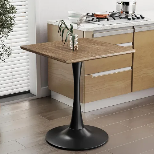 Mesa de comedor cuadrada de nogal para 2 personas, mesa de comedor pequeña de 24 pulgadas con base de pedestal de metal para cocina, mesa moderna de