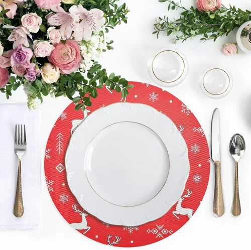 Miniatura 5 de White Reindeer Red Round Placemats, Non Slip Washable Placemats Dining Table for Kitchen Table one sizex4