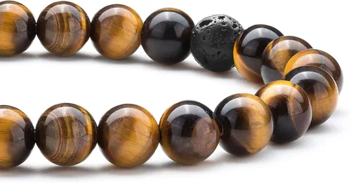 Miniatura 6 de Hamoery Pulsera elástica con cuentas de piedra de ojo de tigre de 0.315in para hombres y mujeres, pulsera de yoga de piedra natural, Piedra