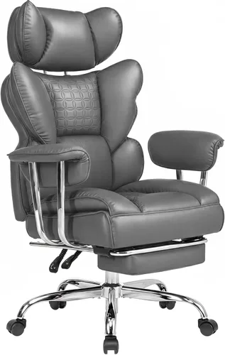 Miniatura 18 de DUMOS Silla de escritorio grande y alta para oficina en casa, silla de computadora para juegos, silla ergonómica ejecutiva con reposapiés, respaldo