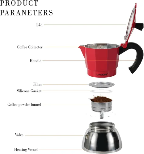 Miniatura 3 de LAOION Cafetera de espresso para estufa, olla moka de 3 tazas, máquina de espresso compatible con encimeras de inducción, 150ml, cafetera cubana