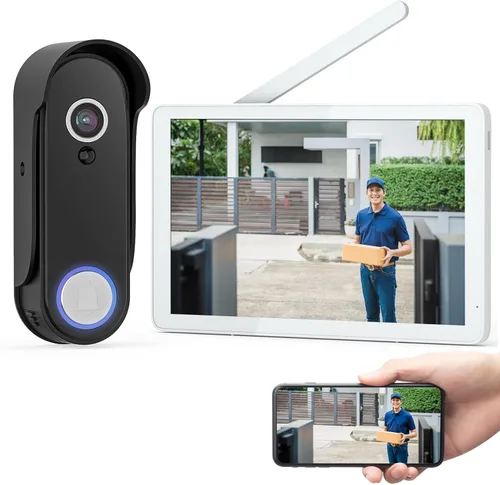 timbre de puerta de vídeo inalámbrico con cámara y monitor, cámara de timbre de 1080P HD con monitor táctil de 8", detección de movimiento, fácil