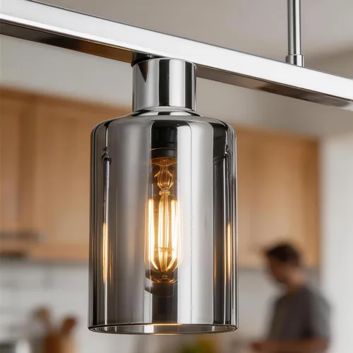 Miniatura 8 de Iluminación de isla de cocina de 4 luces, lámpara cromada para comedor, luz de isla para colgar sobre la mesa para candelabros lineales de granja