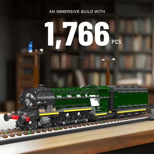 Miniatura 3 de Mould King 12044 Flying Scotsman - Kit de construcción de locomotora de vapor, más de 1766 piezas, juego de tren a gran escala con pistas