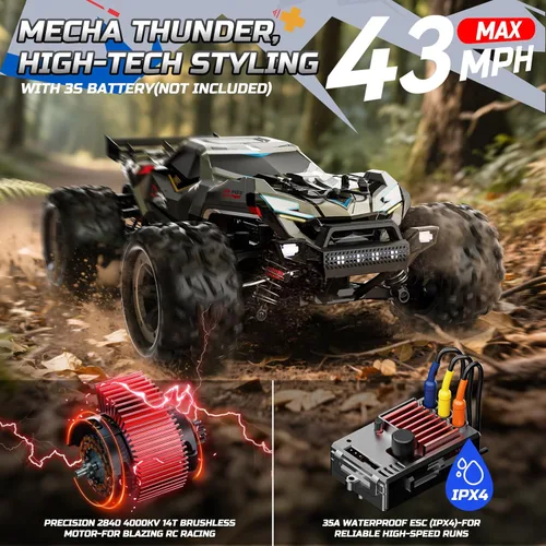 Miniatura 2 de DEERC Autos de control remoto rápidos sin escobillas para niños y adultos, 34.2 mi/h, camión RC todoterreno 1:18, auto Mecha de carreras 4x4 todo