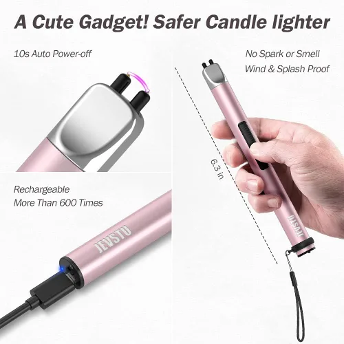 Miniatura 4 de Encendedor de velas, eléctrico recargable con arco USB, resistente al viento, sin llama, encendedor de plasma de palo largo con cuerda y anillo, sin