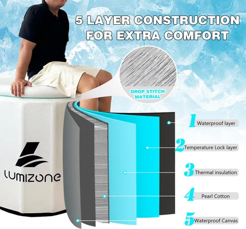 Miniatura 4 de Lumizone Bañera de inmersión fría inflable de 118 galones de capacidad, baño de hielo portátil, compatible con enfriadores de agua con tapa, sellos